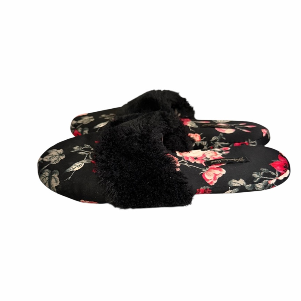 Victoria's Secret Black Floral Slippers with Faux Fur‎ - Picture 3 of 8